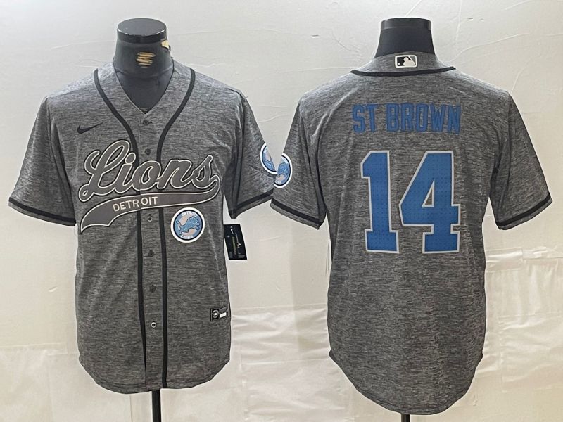 Men Detroit Lions #14 ST Brown Grey Joint Name 2024 Nike Limited NFL Jersey style 3